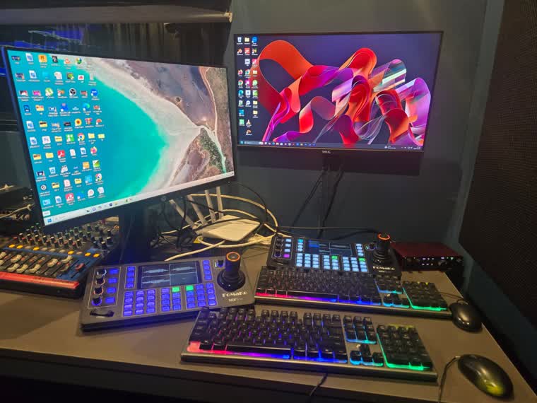 Production desk with NDI control panels during an edit